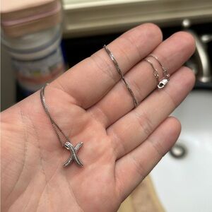 Sterling Silver .10 cttw Natural Diamond “X” Pendant Necklace with 18” Box Chain